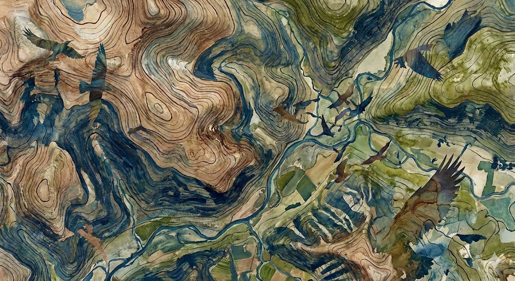 Vue aérienne abstraite de la nature, métaphore d'un système organique